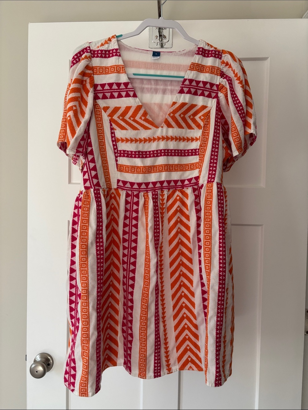 Women’s Orange & Pink Patterned V-Neck Dress